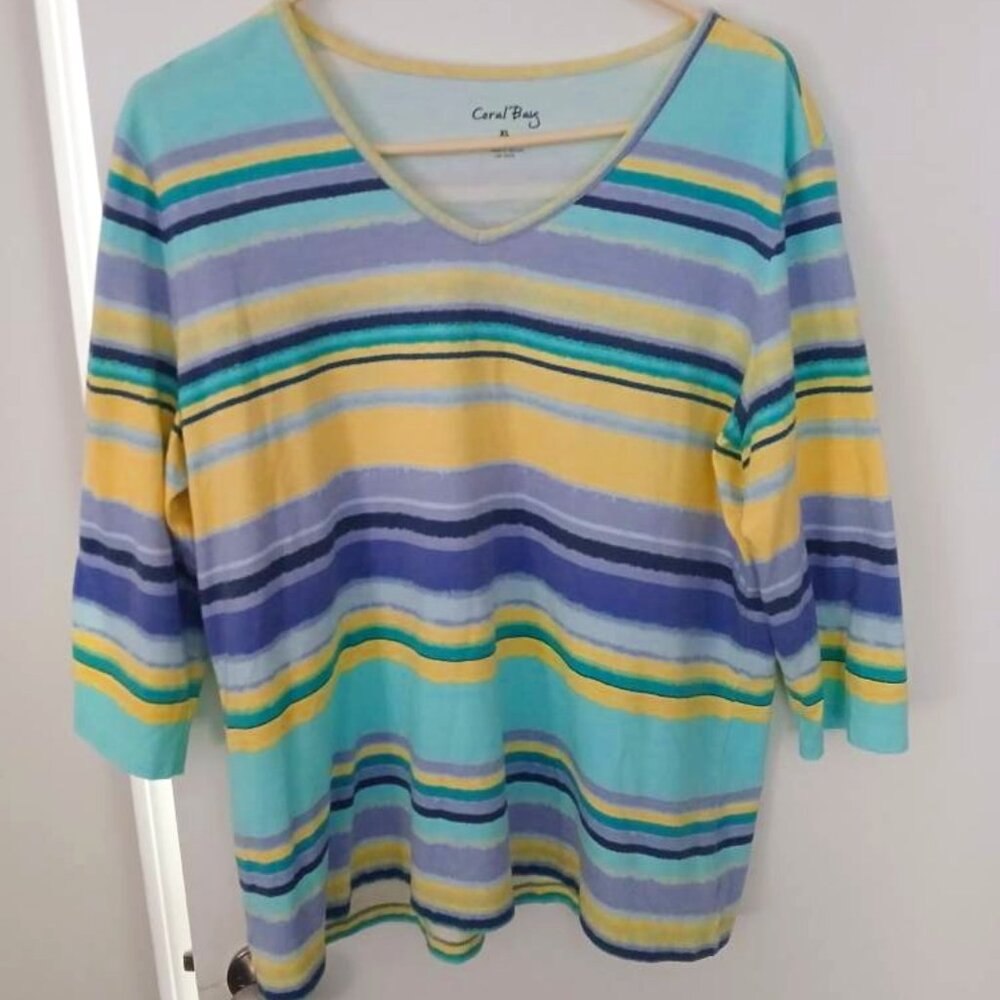 Women's Coral Bay XL Striped 3/4 Sleeve. NWOT.